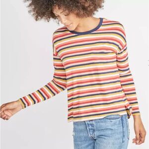 MARINE LAYER Merritt Crew in Rosewood Stripe Long Sleeves Top XS